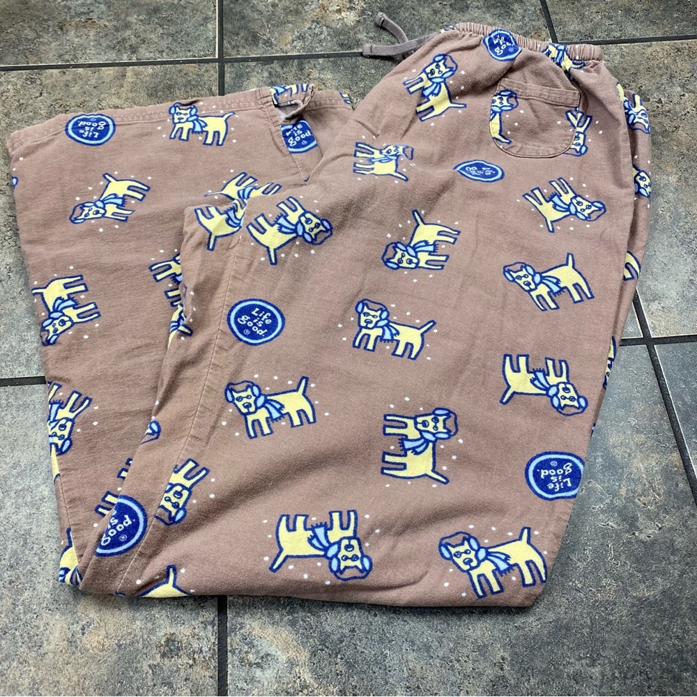 Life is Good Brown Doggie Pajama Pants Size Large
